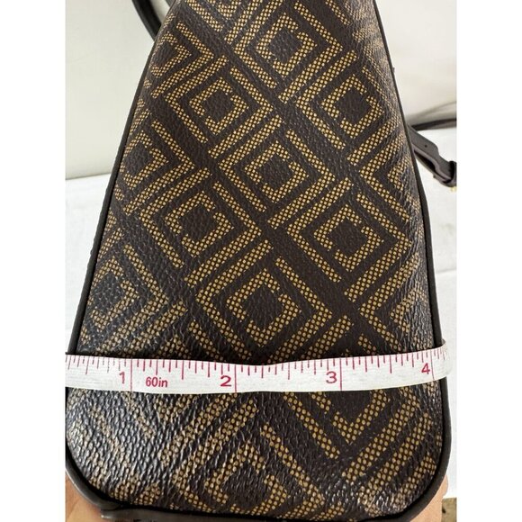 Liz Claiborne Crossbody Bag Top Handle Purse Mocha Brown Geo Print Medium Sized - Picture 6 of 16